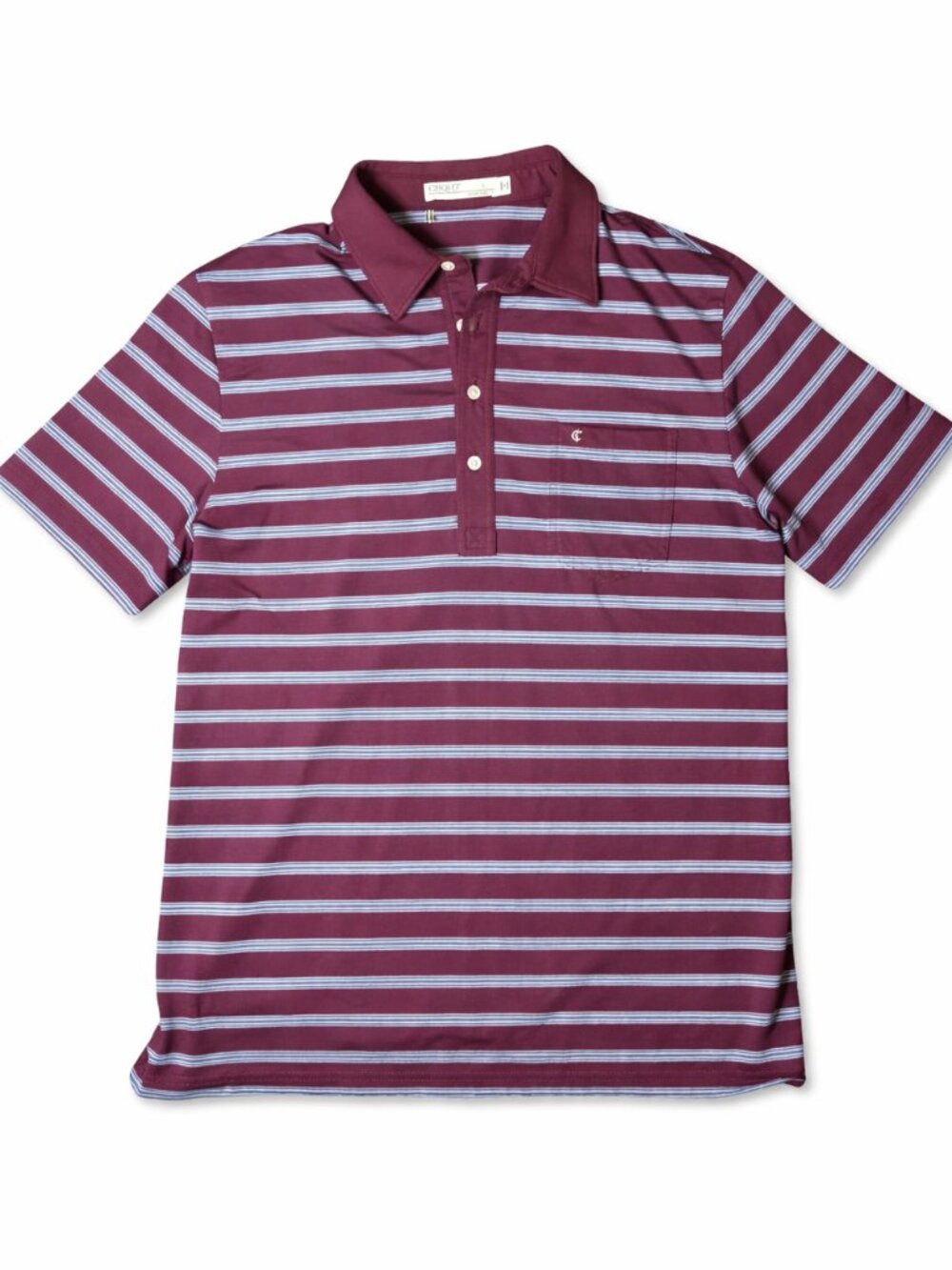 Criquet Striped Polo Shirt Men’s L Burgundy Blue Pocket Austin TX Classic Casual